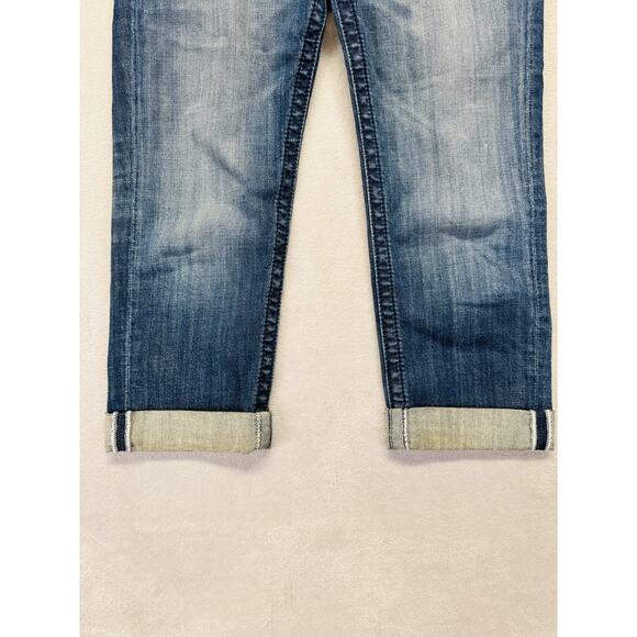 Miss Me Jeans Women 26 Medium Wash Blue Denim Boyfriend Capri Cuffed Embellished - Picture 8 of 13